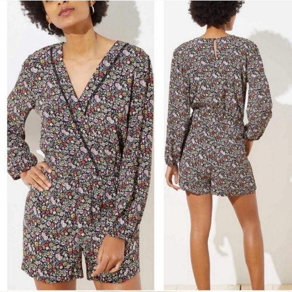Loft Ann Taylor Long Sleeve Floral Elast Waist Sz. M Romper with Pockets - Picture 1 of 15